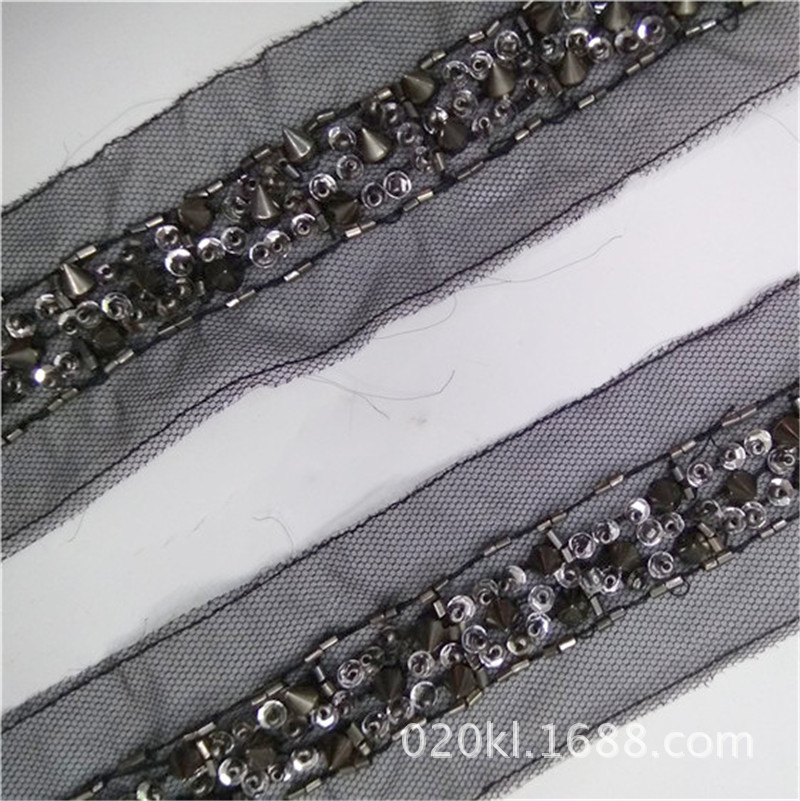 KLHB274时尚 枪色朋克酷尖花边绣底花边绣底 订珠带