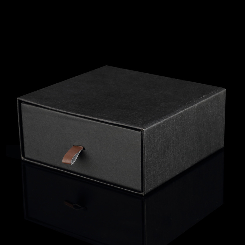 厂家直销皮带包装盒黑色莱妮纹特种纸皮带盒抽屉礼品盒可烫印商标