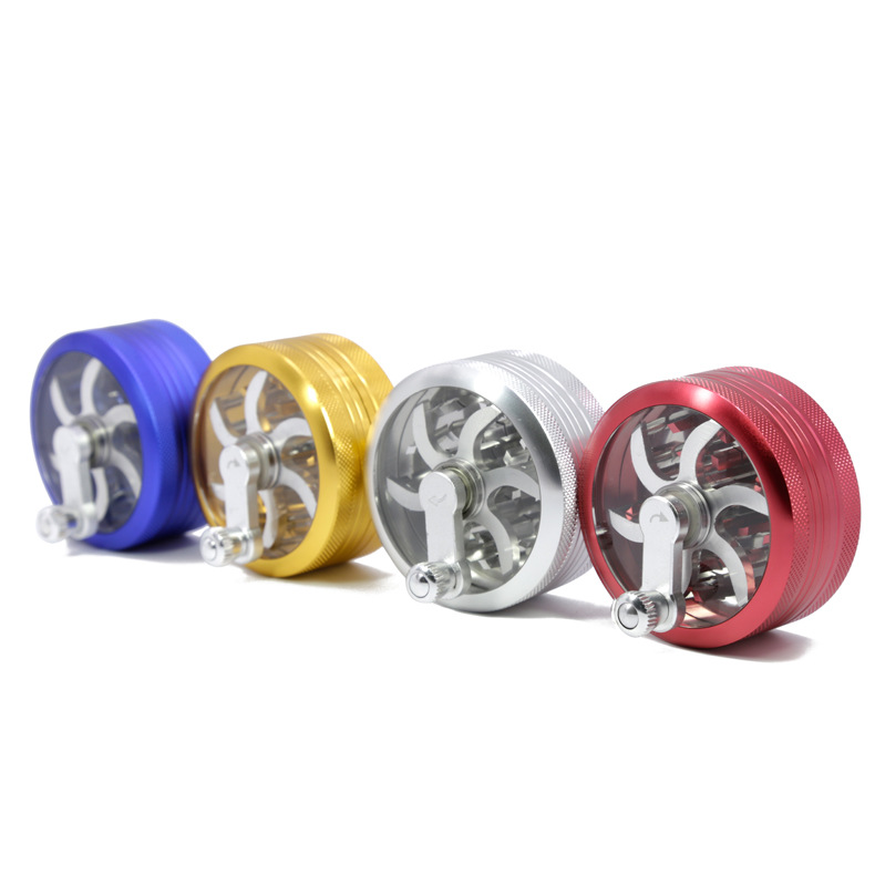 跨境新款推荐 直径63MM2层铝合金摇杆磨烟器 手摇碎烟器 630YG-2