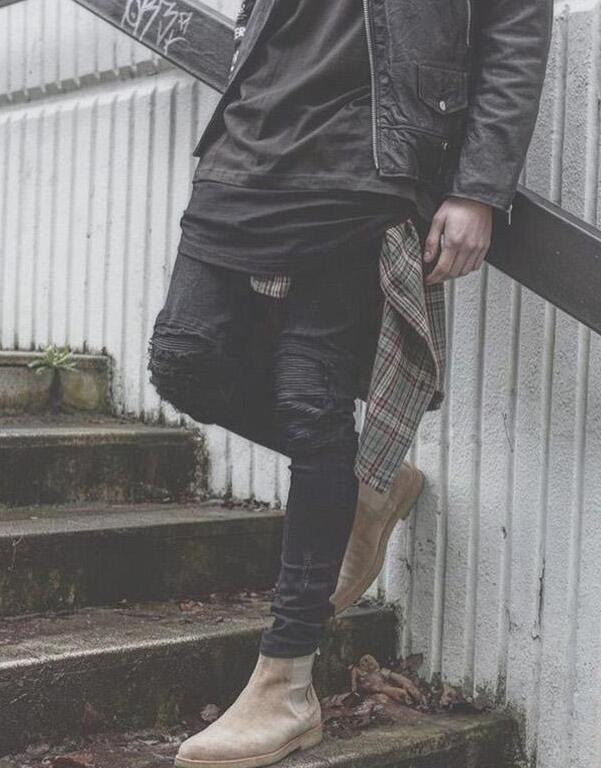 Men's Clothing High Street Biker Stretch Slim Jeans Trendy Men's Slim Retro Distressed Slim Jeans_voghion.com
