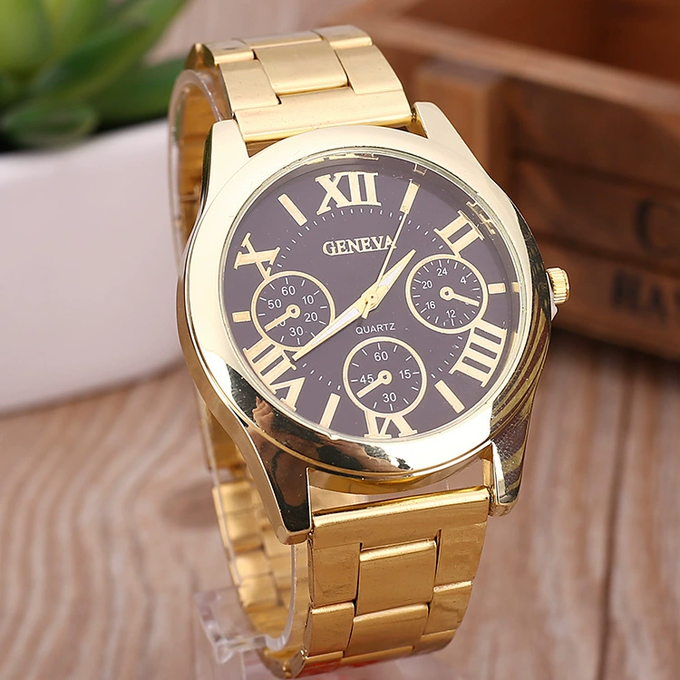 Men’s watch (GENEVA), steel strap, quartz, Roman dial, 4.0 cm