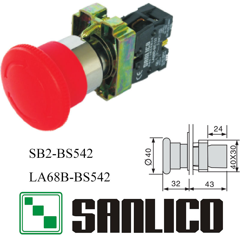 停止自锁蘑菇头转动复位LA68BSB2XB2-BS542按钮开关40mm防腐型