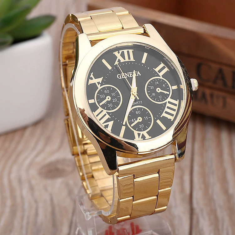 Men’s watch (GENEVA), steel strap, quartz, Roman dial, 4.0 cm
