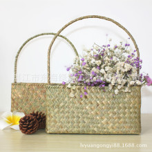 004L+M套二 海草编织藤编收纳菜篮 提手收纳草包 糕点编织花蓝