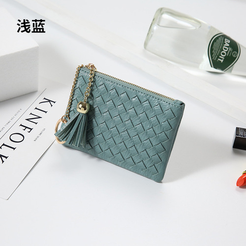 Bag 2024 New Simple Korean Style Women's Zipper Handbag Fringe Mini Weaving Coin Purse Key Card Holder