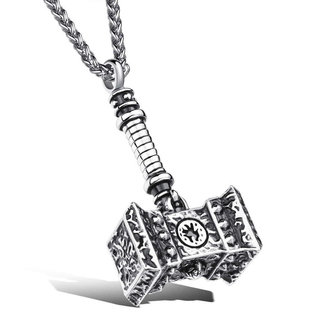 Bijou talisman de protection, bijou tendance européen et américain, bracelet punk en titane pour homme, pendentif marteau de Thor, couleur acier doré_voghion.com