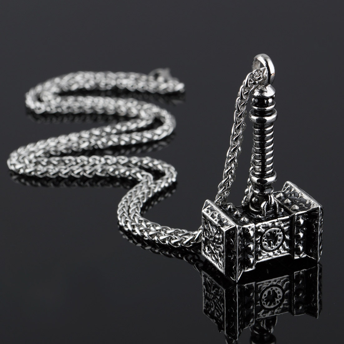 Pendentif collier marteau de thor pour homme en acier titane_voghion.com