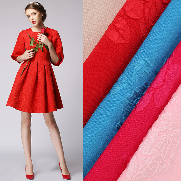 厂家直销全涤植物玫瑰花面料 连衣裙女装衬衫面料批发 梭织提花布