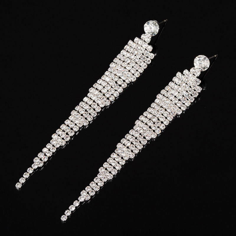 新款欧美婚礼夸张耳饰闪亮水钻耳环新娘吊坠耳饰外贸饰品批发E199