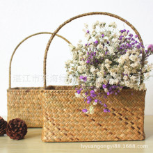 004L+M套二 海草编织藤编收纳菜篮 提手收纳草包 糕点编织花蓝