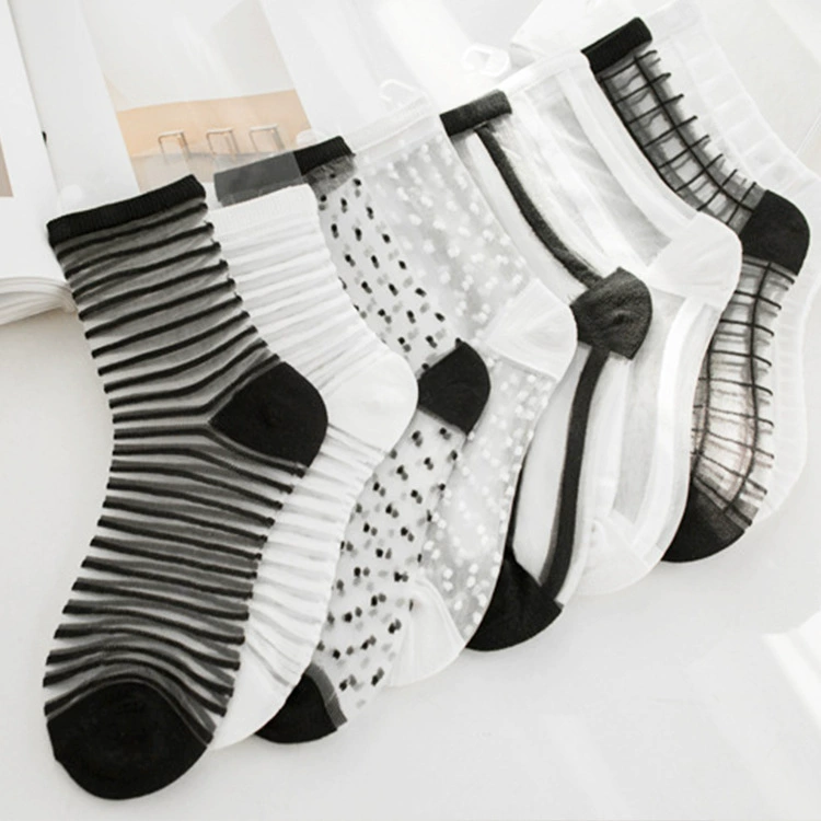 Sheer summer glass tights socks, transparent patterned crystal, one size