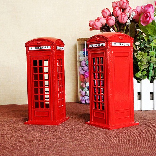 European retro London metal telephone booth piggy bank keychain creative home crafts iron telephone booth