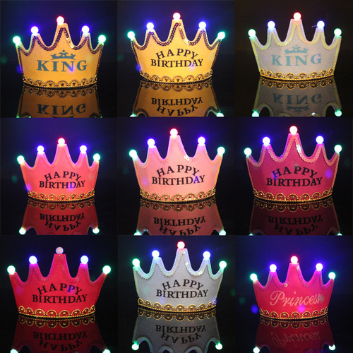 Baby Birthday Glowing Hat Children's Birthday Hat First Birthday 100 Days Celebration LED Crown Hat Party Hat Wholesale