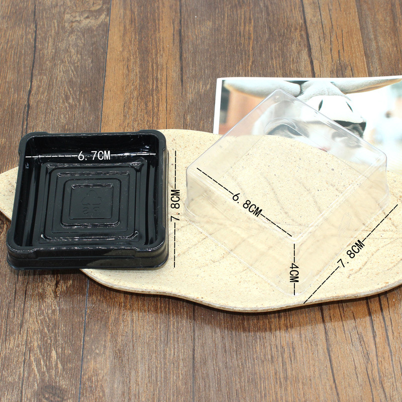 Engrosado 50g63g100g negro oro blister caja transparente Soporte redondo yema de huevo crujiente pastel de Luna caja de embalaje 50 unids/bolsa