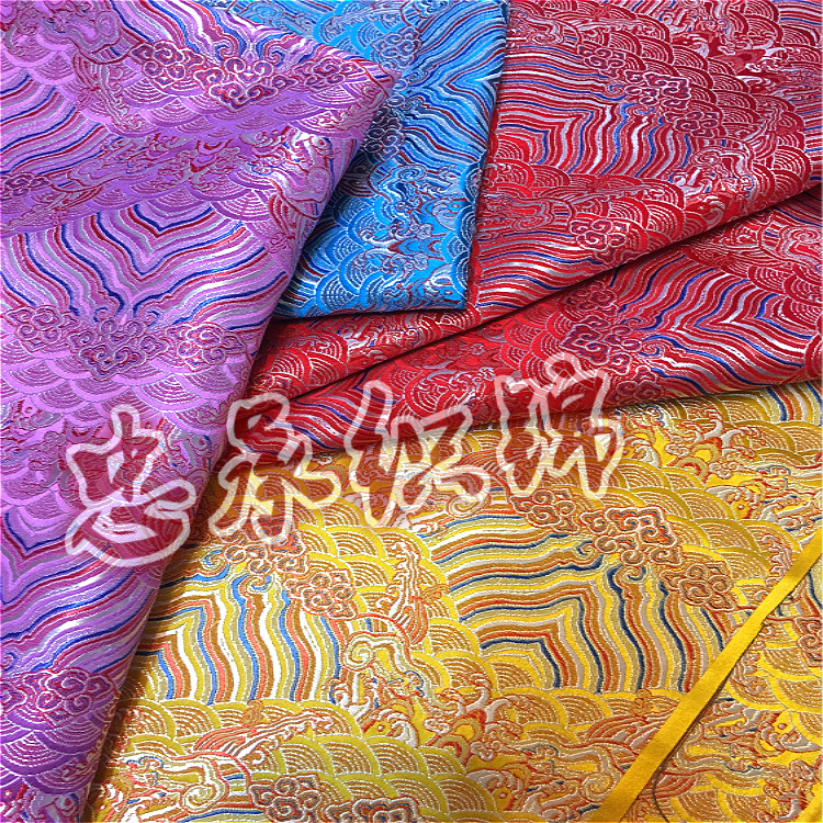 高档织锦缎布料民族服饰唐装旗袍汉服抱枕枕头工艺品面料 海浪花