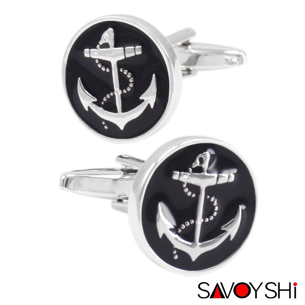Savas Men's Business Black Cuff Oil Drop All-match Cuff Ship Anchor Styled French Shirt Cufflinks for Women