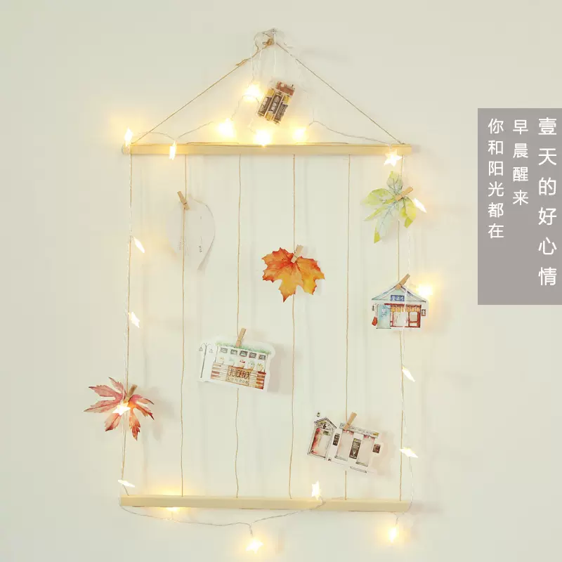 北欧现代简约原木挂饰 墙上装饰明信片照片墙麻绳夹子照片墙批发