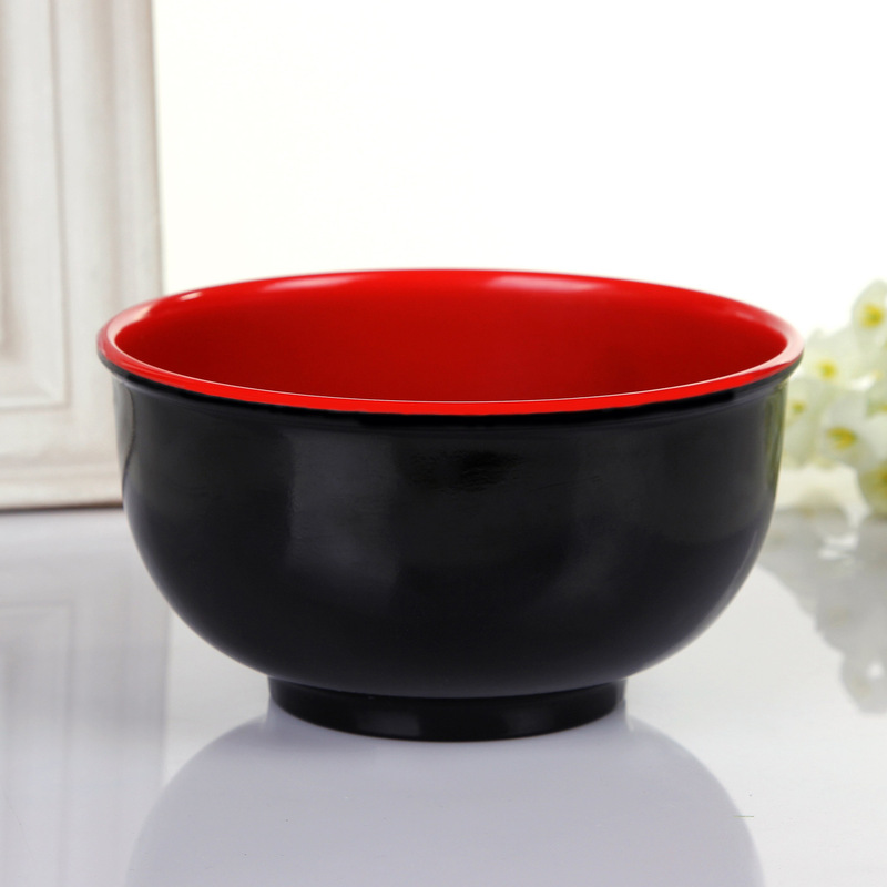 Factory wholesale melamine red and black bowl high quality two-color imitation porcelain bowl commercial Japanese thick drop-resistant soup bowl melamine tableware