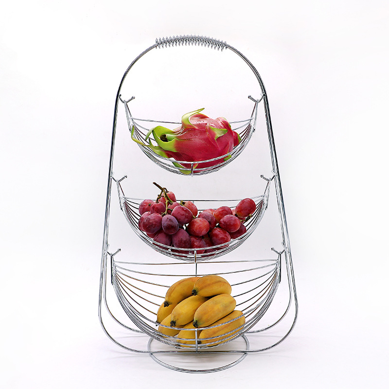 Cesta de frutas de tres niveles de alambre creativo, hierro forjado, balanceante, multifunción