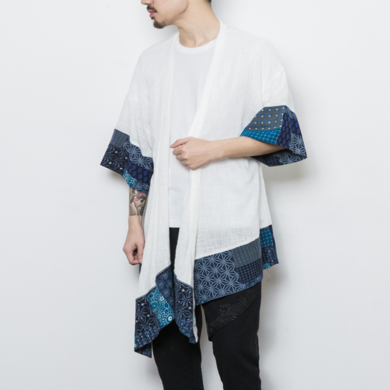 Chaqueta fina de estilo japonés para hombre, estilo artístico, estilo Harajuku, estilo chino, cárdigan étnico, Material de lino, Primavera/Verano 2019