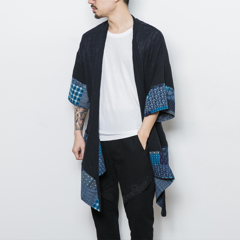 Chaqueta fina de estilo japonés para hombre, estilo artístico, estilo Harajuku, estilo chino, cárdigan étnico, Material de lino, Primavera/Verano 2019