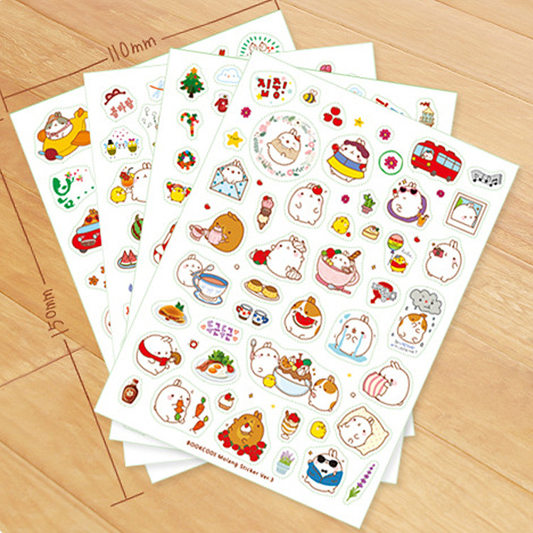 创意文具可爱卡通蠢萌圆滚兔透明装饰 手账DIY个性日记相册贴6张