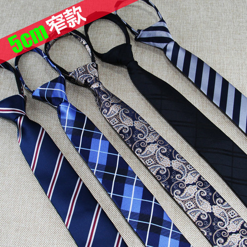 Narrow fashionable 5cm tie men's easy-to-pull zipper tie uniform group 6cm striped tie polyester silk