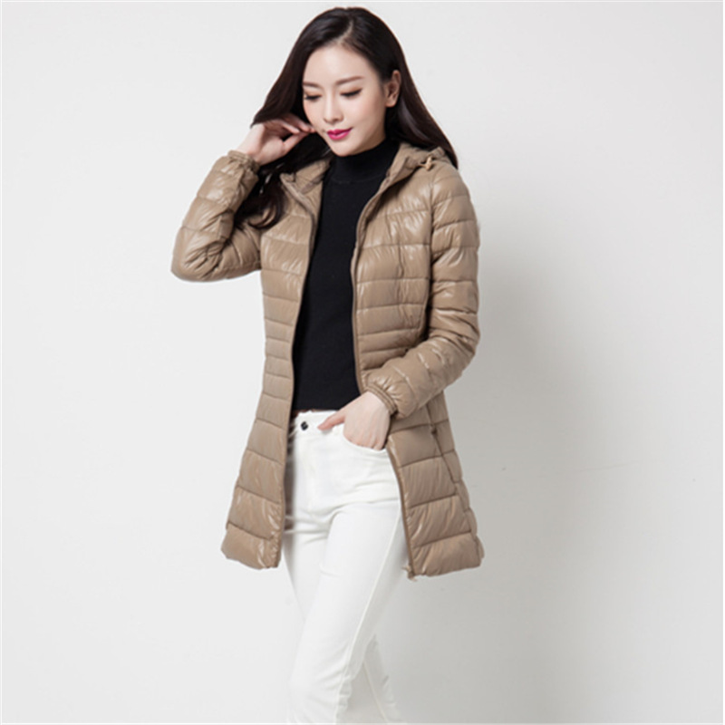 Cross-border supply of new Korean down jacket Women's Light slim size hooded long coat manufacturers supply