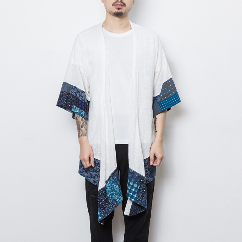 Chaqueta fina de estilo japonés para hombre, estilo artístico, estilo Harajuku, estilo chino, cárdigan étnico, Material de lino, Primavera/Verano 2019