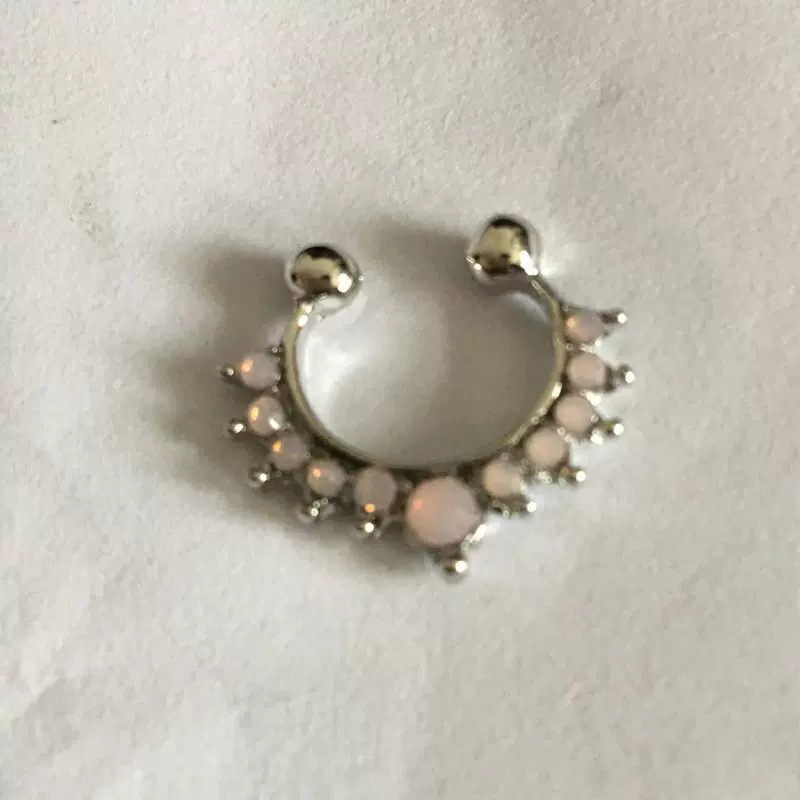 Metal nose clip piercing, alloy with rhinestones, 17×15 mm, lightweight 1,2 g