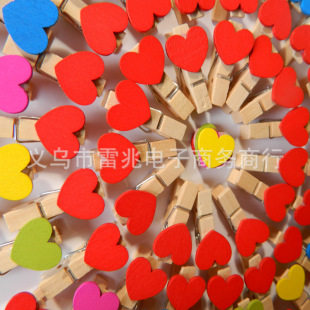 3.5 * 0.7cm wooden cartoon colorful love small wooden clip mini photo clip creative home note clip