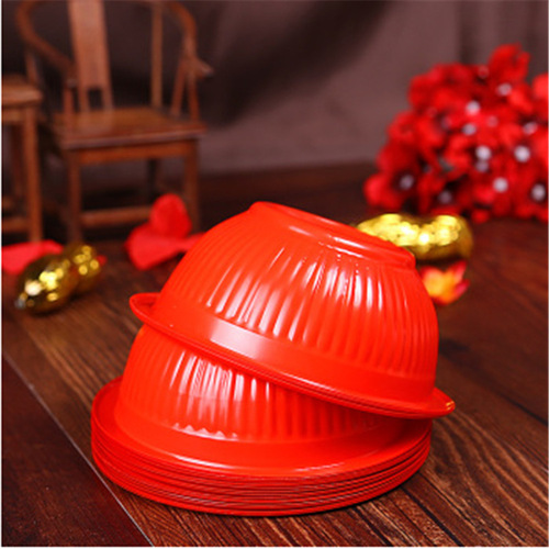 Shuangtong disposable pp plastic red bowl tableware 345ml thickened round red wedding supplies wholesale 20 pieces