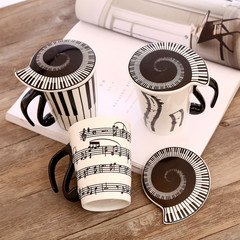 Creative Ceramic Music Cup with Notes, Keyboard Couple Matching Cups with Lid, Coffee Cup