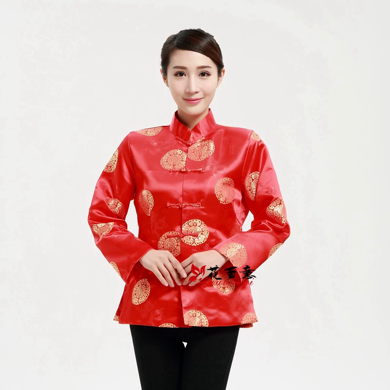 Tang Женщины Весна и осень китайский стиль пластина пряжка с длинным рукавом Топ китайский стиль пожилая мать день рождения свадебное платье пальто