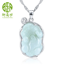 S925银镶翡翠貔貅玉坠招财转运天然翡翠貔貅吊坠女款玉坠玉器批发