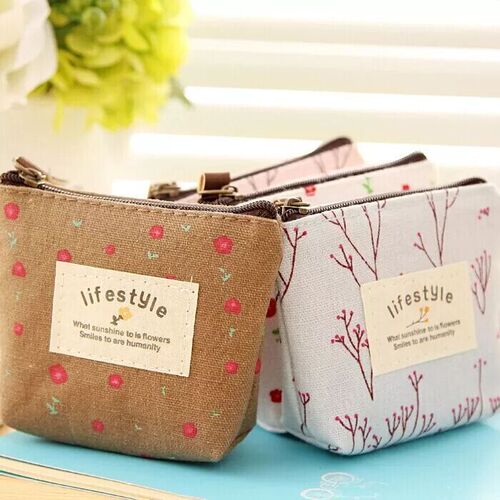 Korean style fashionable small fresh floral coin purse pastoral floral canvas small coin purse key bag manufacturer wholesale