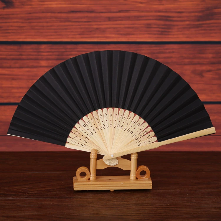 7″ folding paper fan, blank Chinese style, single OPP bag, folded 21 cm, spread ~37.5 cm