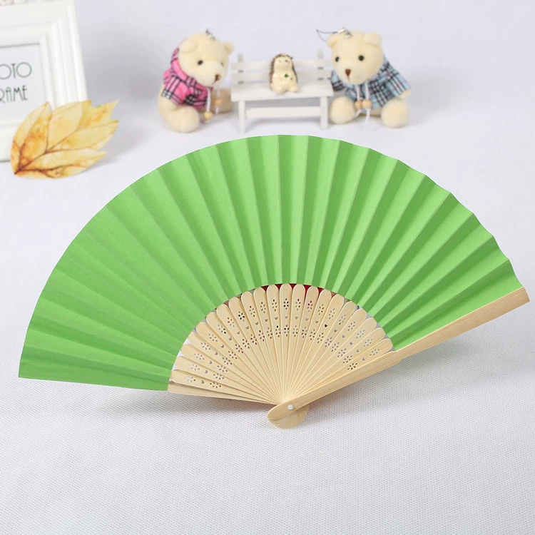 7″ folding paper fan, blank Chinese style, single OPP bag, folded 21 cm, spread ~37.5 cm