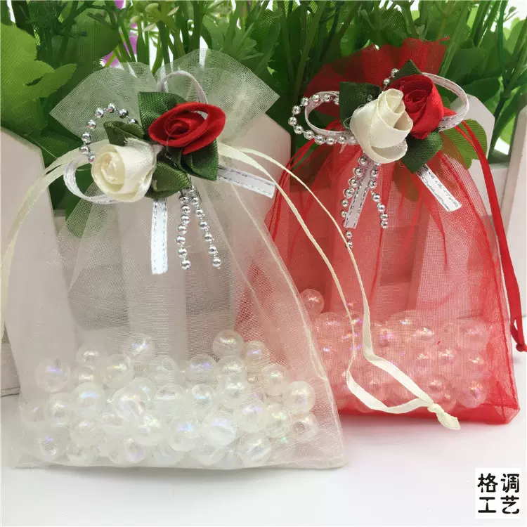 现货批发银链蝴蝶结欧根纱束口纱袋 抽绳束口糖果礼品伴手礼包装