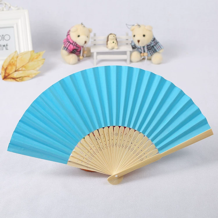 7″ folding paper fan, blank Chinese style, single OPP bag, folded 21 cm, spread ~37.5 cm