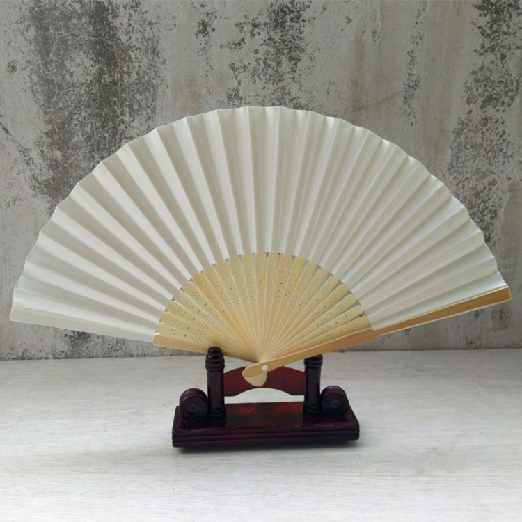 7″ folding paper fan, blank Chinese style, single OPP bag, folded 21 cm, spread ~37.5 cm