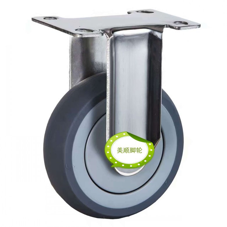 生产厂家供应美顺新品4寸中型平顶不锈钢人造胶tpr固定脚轮万向轮