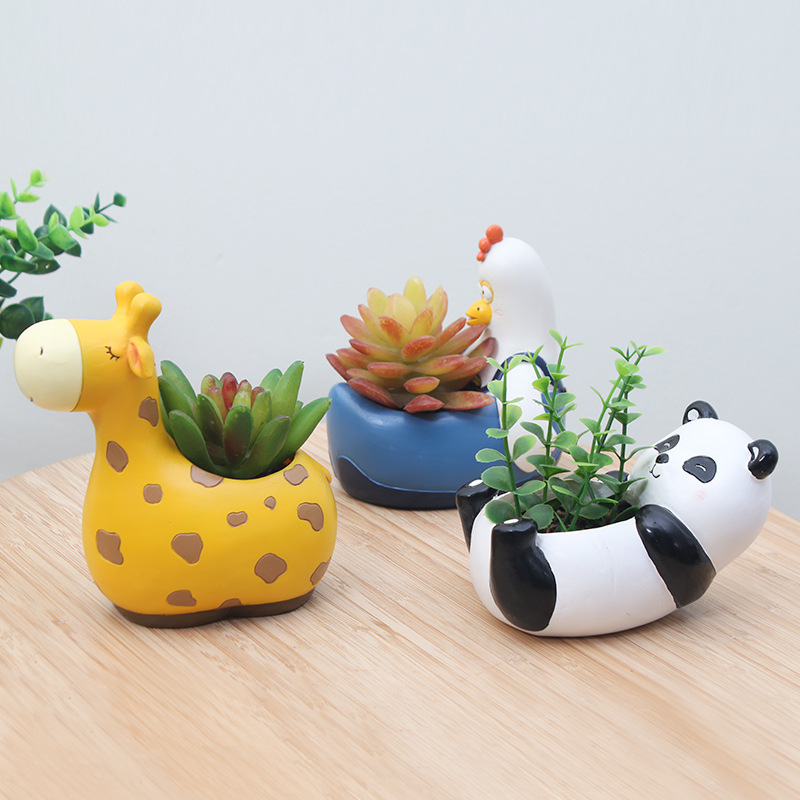 Chậu Cây Resin Chậu cây mọng nước hình gấu trúc resin, chậu mini để bàn văn phòng, trang trí tiểu cảnh (RG-144)