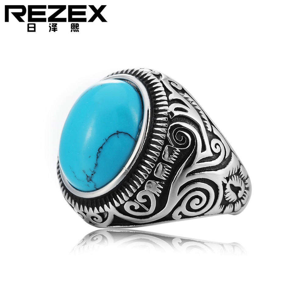 retro turquoise ring for men and women stainless steel