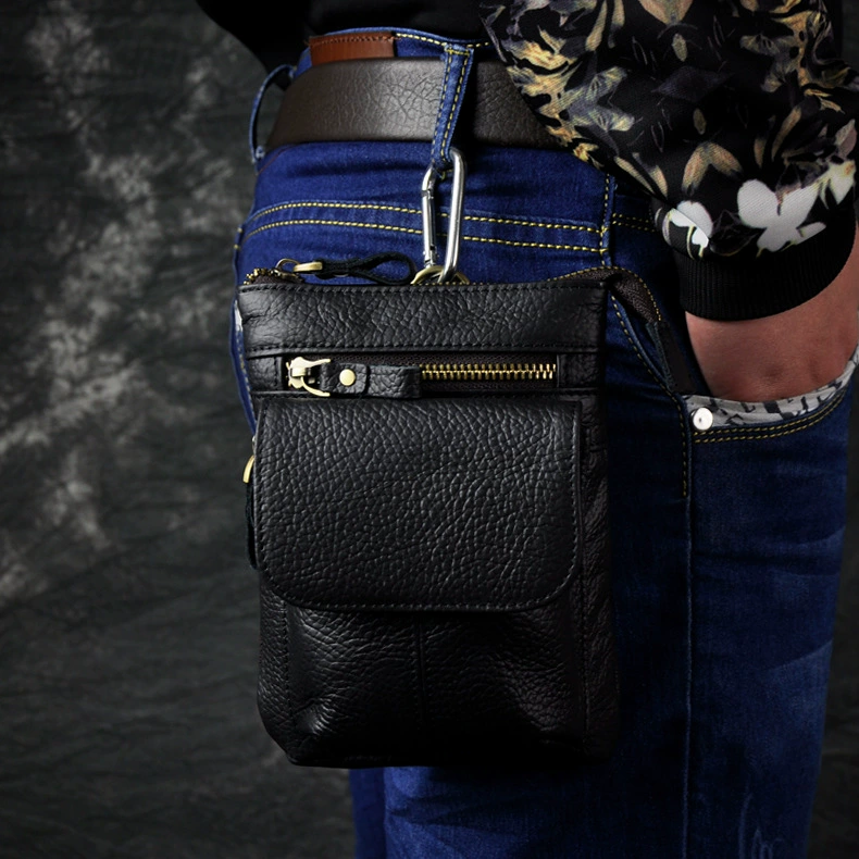 Слой головы Crazy Horse Leather Замена кожи иностранной торговли Мужчины ретро Мобильный телефон Камера на открытом воздухе 7 дюймов Крючок маленькие сумки 611-18