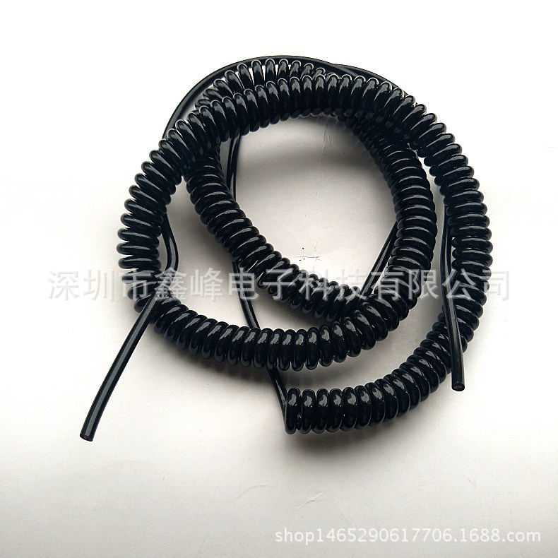 直销2芯0.5平方PU弹簧线 弹弓线 伸缩螺旋线 黑色亮面弹簧线厂家