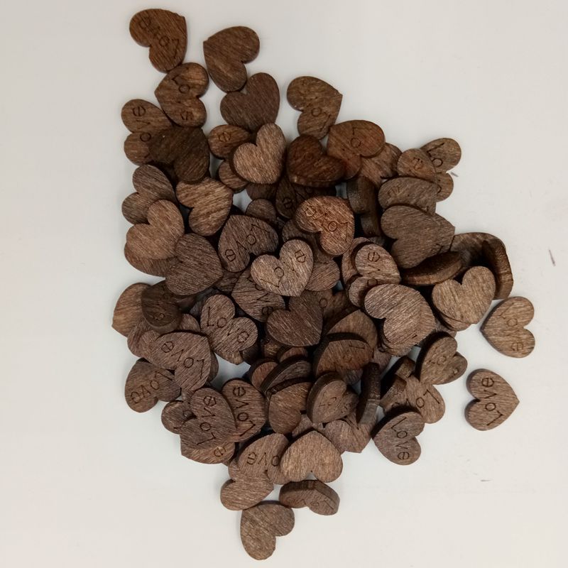 Love botones de madera retro café oscuro love botones pequeños en forma de corazón ojos sin botones 100 pc/paquete