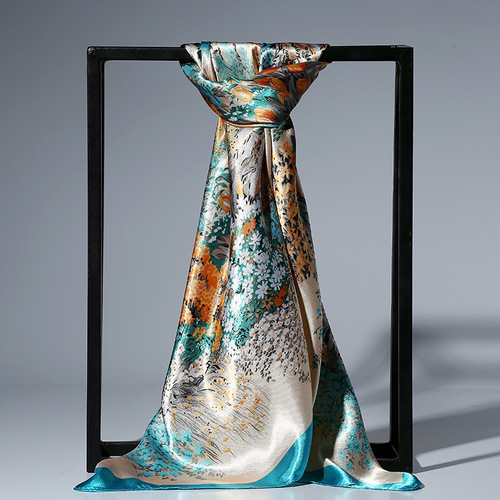 Spring and Autumn Sunscreen Color Beautiful Satin Square Scarf 90*90 Peony Flower Satin Silk Scarf Foreign Trade Supply Wholesale