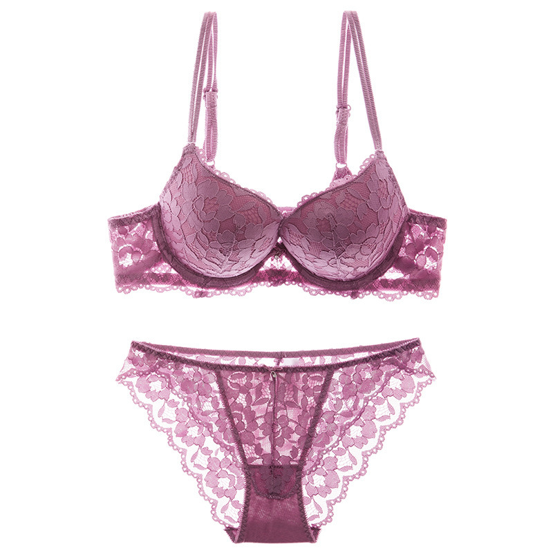 Factory direct small chest gathered in the mold Cup ladies sexy lace European and American style Foreign trade underwear bra set