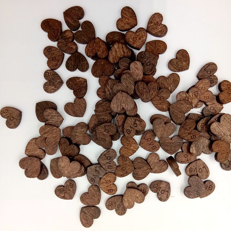 Love botones de madera retro café oscuro love botones pequeños en forma de corazón ojos sin botones 100 pc/paquete